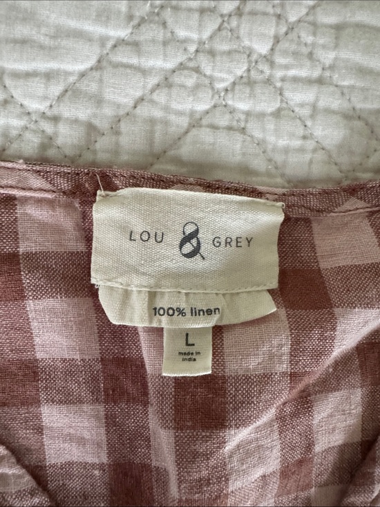 Lou & Grey Tops - Lou & Grey Dusty Pink Gingham Linen Shirt
